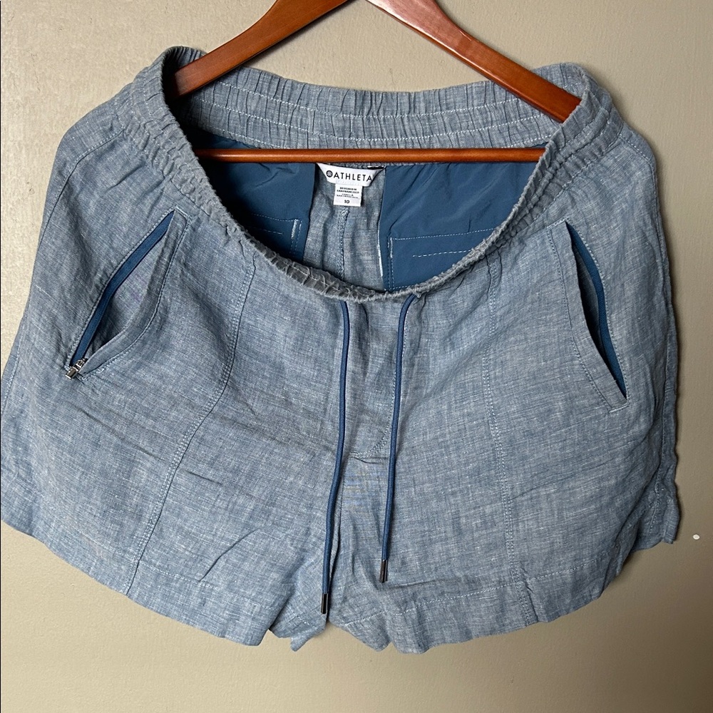 Athleta Chambray Blue Linen-Blend Drawstring Shorts